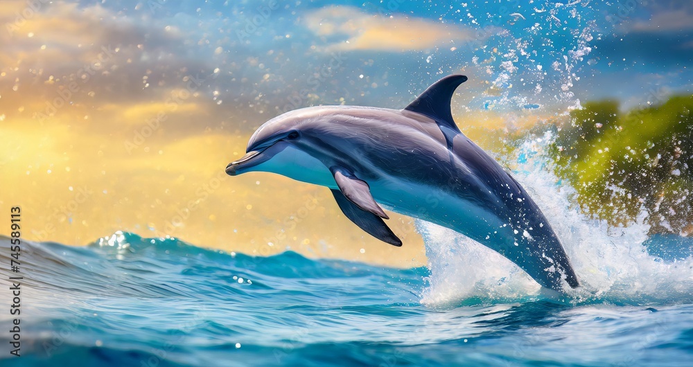 Obraz premium Dolphin Vivid Image in The Ocean , Ocean Vibrant Contrast , Dolphin