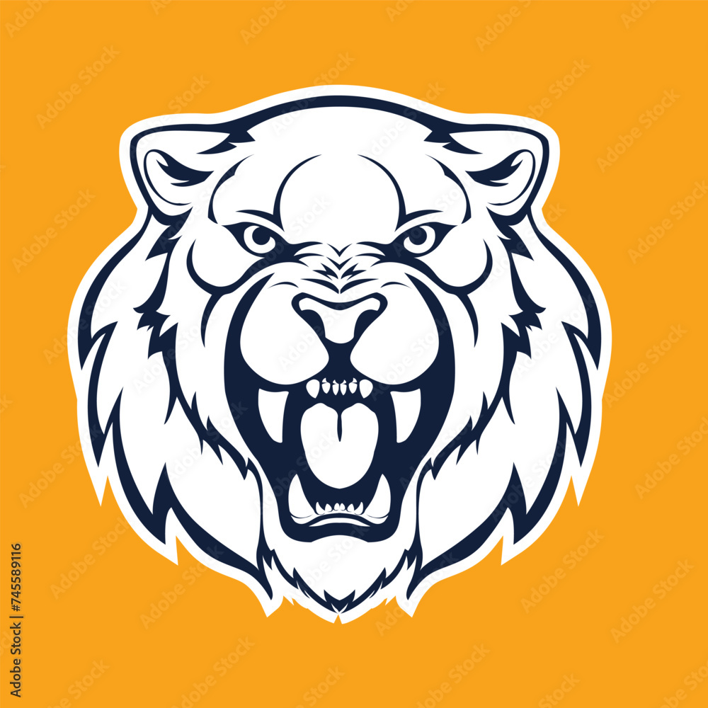 Vector tiger in black and white shades on a bright orange background.