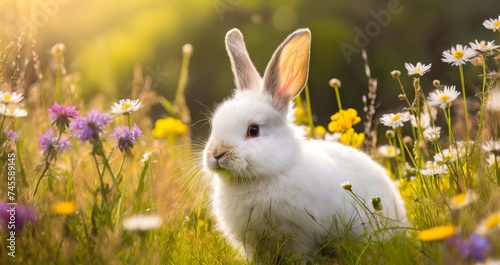 Cute Bunny in the Natural Environment with vibrant Wilderness ,Bunny ,Rabbit