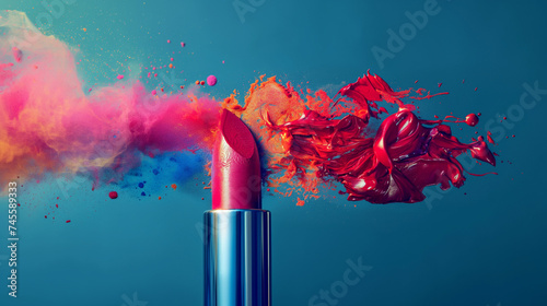Lippenstift mit kreativen Farben und Malerei Lippen mit Pinsel und Lippenstift Design Künstler Marketing für Makeup Lippenpflege Generative AI photo