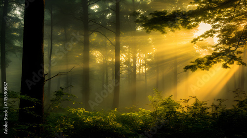 Embracing Tranquility: Breathtaking Sunrise Peering Through a Misty Forest captured by HJ Nature Photos