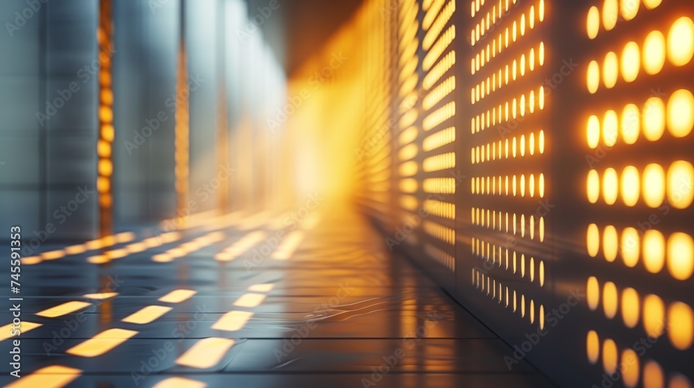 Warm Glowing Neon Lights on Futuristic Grid Architecture, Abstract 3D Background Warm Glowing Neon Lights on Futuristic Grid Architecture, Abstract 3D Background