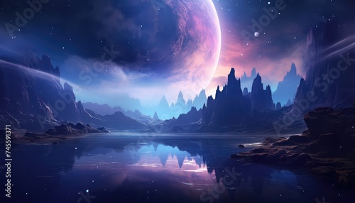 futuristic fantasy night landscape photo
