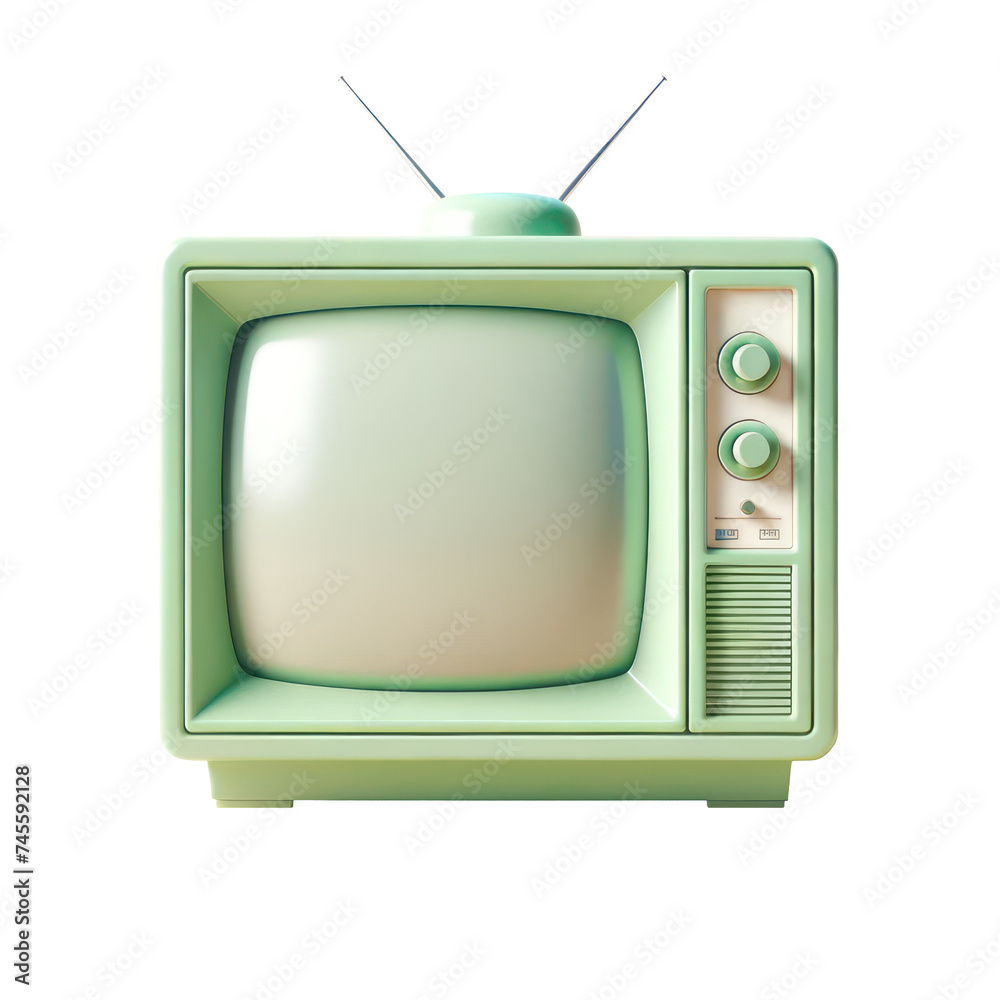 3D render green retro TV old style television isolate on white background.