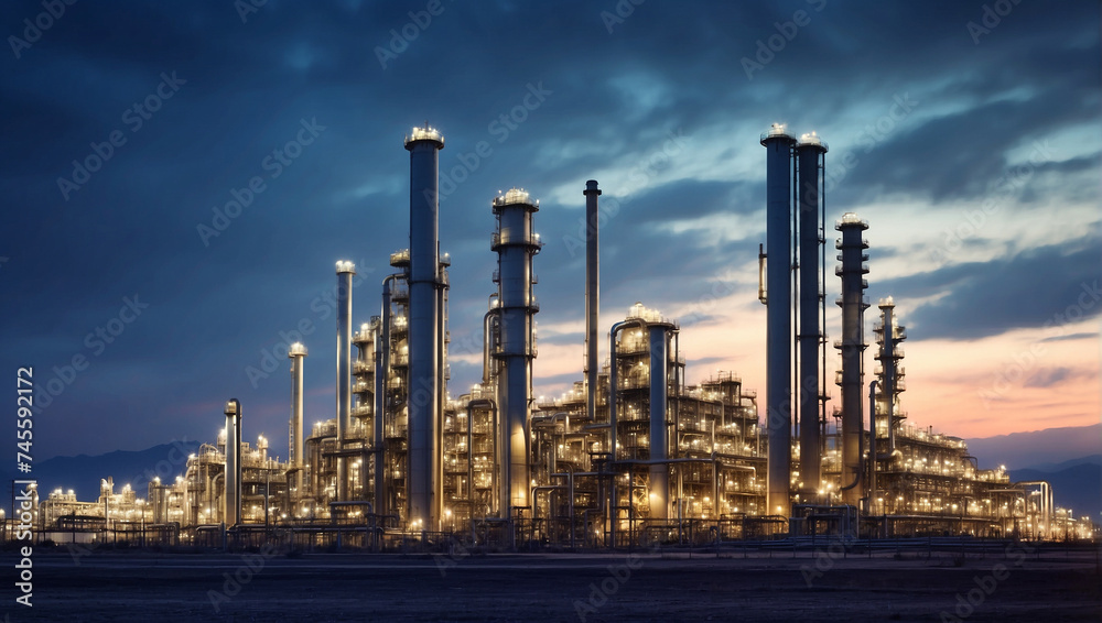 Oil refinery plant for crude oil industry on desert