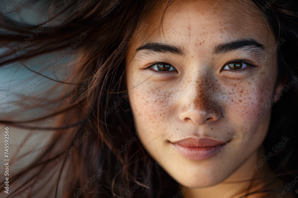 Portrait of a young woman isolated from the background with a gentle and approachable smile Portrait of a young woman isolated from the background with a gentle and approachable smile
