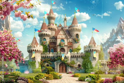  Enchanted Fairytale Castle Amidst Blossoming Spring Gardens photo
