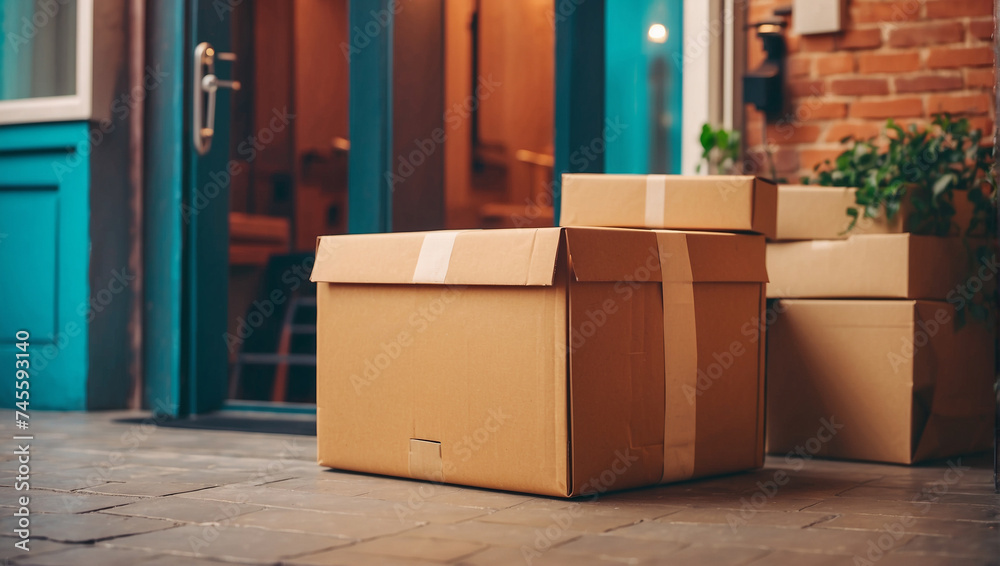 Online shopping delivery service concept Cardboard Online shopping delivery service concept Cardboard