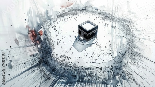 Holy Kaaba in Mecca Saudi Arabia, Hand Drawn Sketch Vector illustration. photo