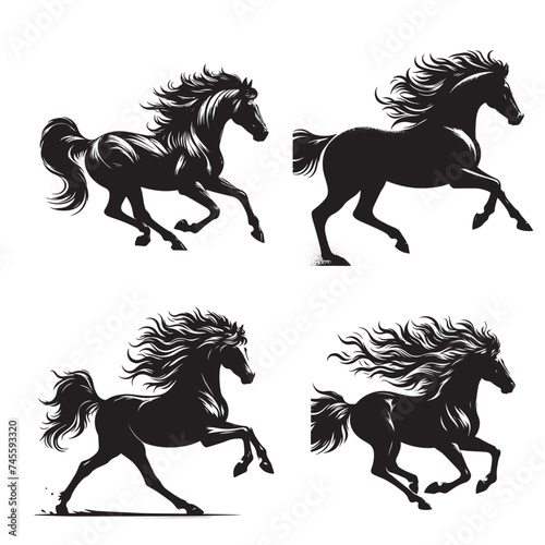Four Horse Harmony: Majestic Silhouettes in White"