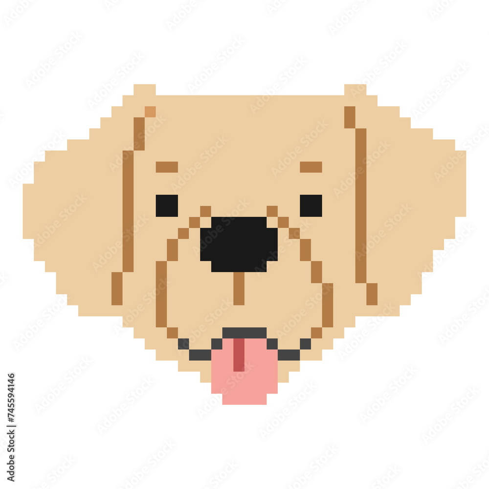 Fototapeta premium Golden Retriever Head Pixel 1 cute on a white background, png illustration.