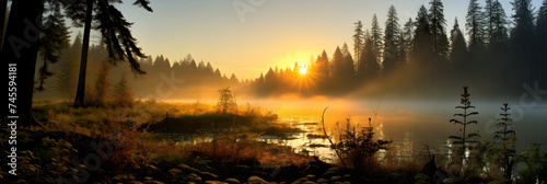Embracing Tranquility: Breathtaking Sunrise Peering Through a Misty Forest captured by HJ Nature Photos © Leonard