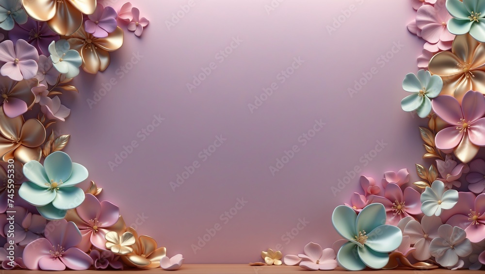 Obraz premium Floral Corner on Purple Gradient - Modern Elegance Concept for Fashion and Home Decor, Perfect for Stylish Fabric Designs and Editorial Layouts with Ample Copy Space
