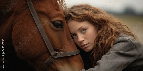 Captured in close-up, a female athlete shares a moment with her horse, showcasing their bond
