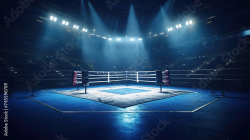 Professional Boxing Ring in Illuminated Arena photo