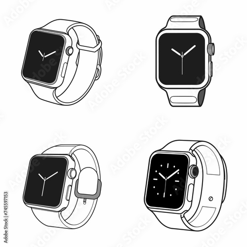 Smartwatch (Wearable Technology). simple minimalist isolated in white background vector illustration