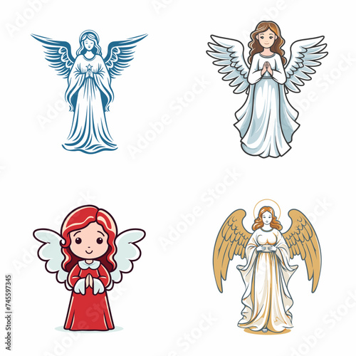 Christmas Angel (Traditional Angel Figurine). simple minimalist isolated in white background vector illustration