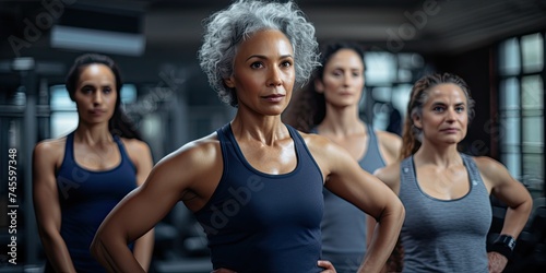 In a display of strength and vitality, a senior woman takes part in a workout routine at the gym