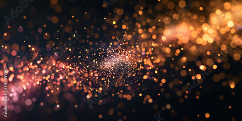 Vivid and dynamic fireworks burst with a sparkling spread of golden particles.