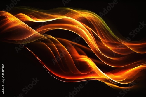 Abstract Fiery Smoke Waves on Black Background