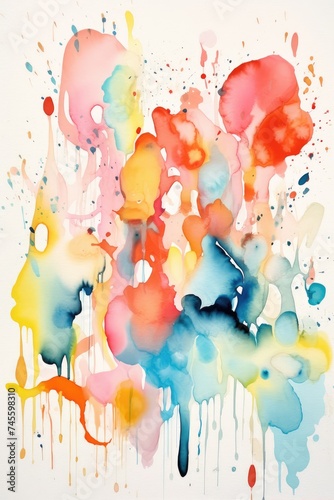 Vibrant Ink Splatters on White Artistic Canvas