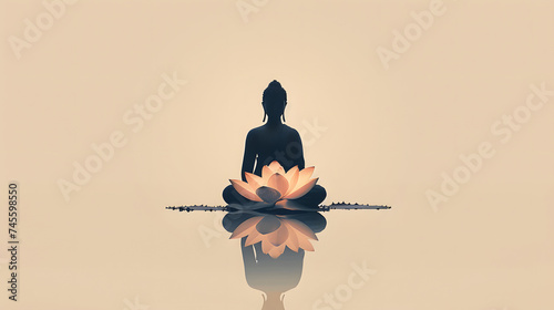 Minimalistic Illustration of Buddha and Lotus Flower, Vesak Day 