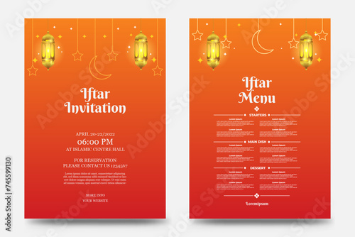 Iftar invitation template with beautiful Ramadan decorations