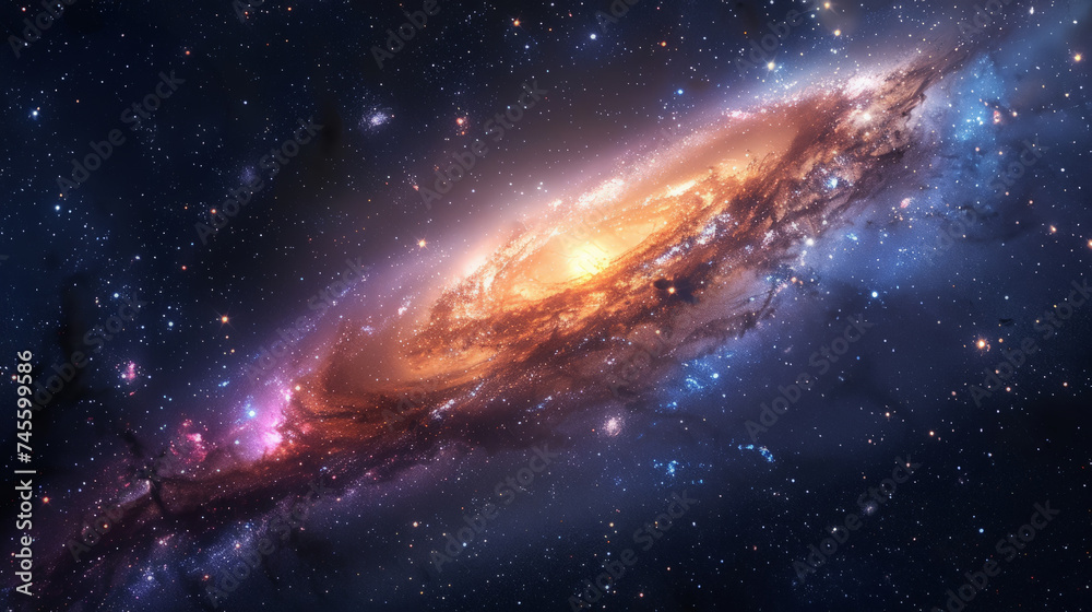 Fototapeta premium A breathtaking close-up of a distant galaxy, with swirling stars and colorful nebulae forming a vibrant tapestry of the cosmos