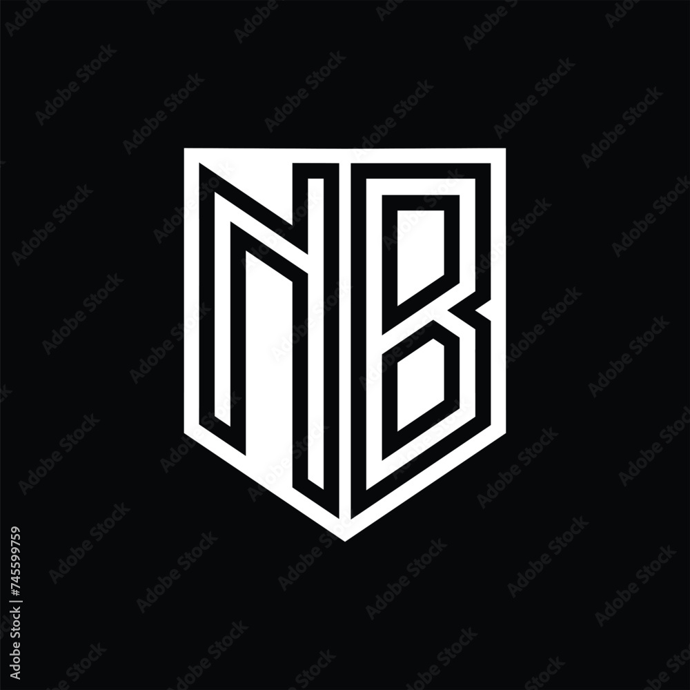 NB Letter Logo monogram shield geometric line inside shield design template