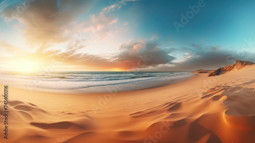 Panoramic Serene Sunset Over Desert Beach © evening_tao