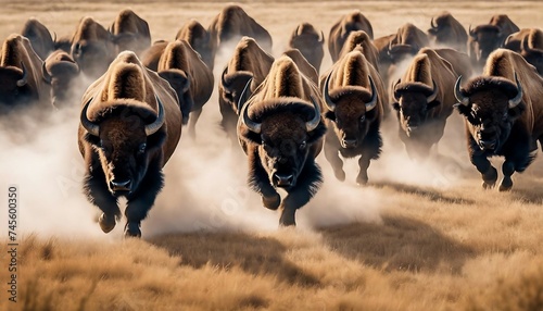 The Thundering Herd: A Bison Stampede from Above photo