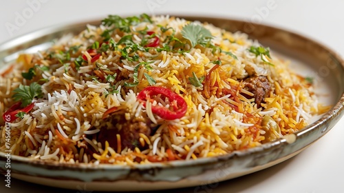 A Plate of Biryani on White Background for Food