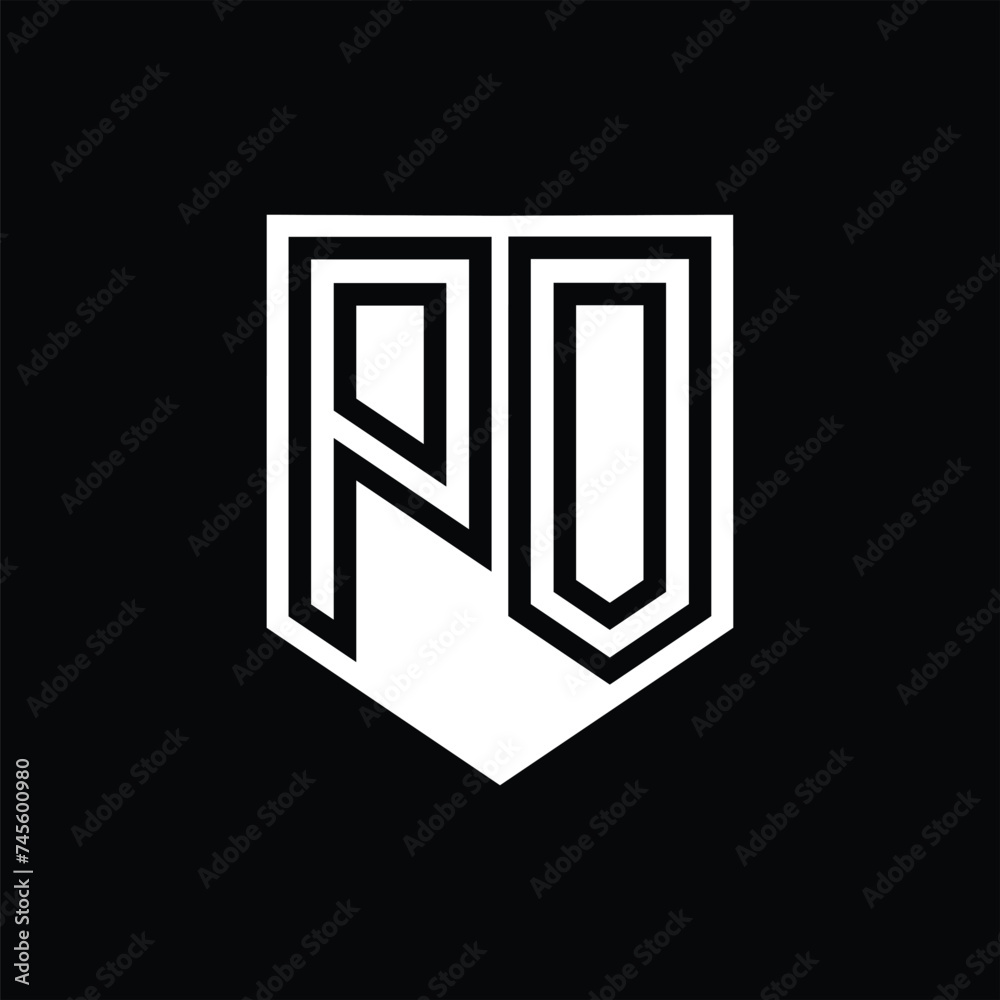 PO Letter Logo monogram shield geometric line inside shield design template PO Letter Logo monogram shield geometric line inside shield design template