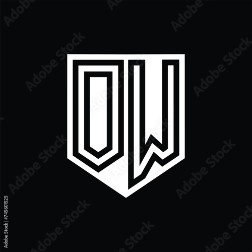 OW Letter Logo monogram shield geometric line inside shield design template