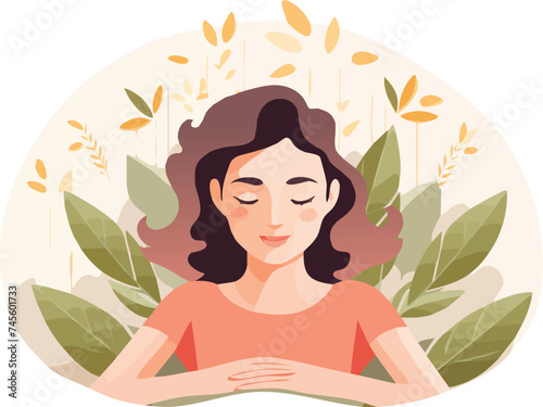 Vector illustration of a woman suffering from stomach ache with closed eyes