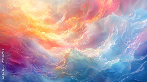 A shimmering iridescent landscape where light fractures into spectral colors creating a dreamscape of ethereal beauty