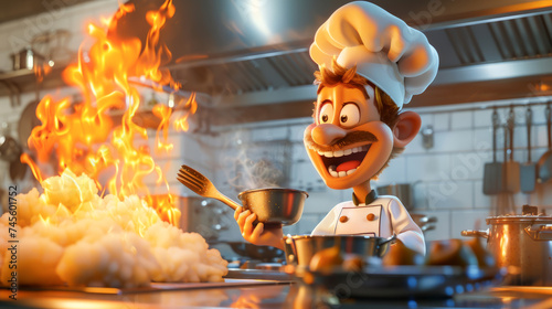 A silly cartoon character cooking up a storm in the kitchen photo