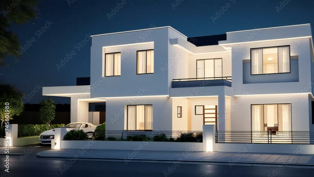 Stylish and compact 3D rendering of a contemporary home design. Concept for real estate or property. Stylish and compact 3D rendering of a contemporary home design. Concept for real estate or property.