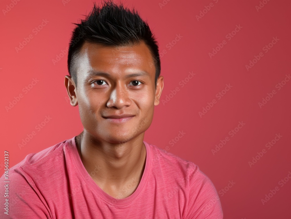 Obraz premium Man in Pink Shirt Poses for Picture