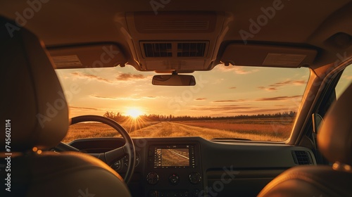 Sunset Road Trip in a Spacious Car Interior