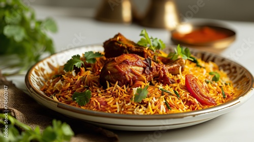 A Plate of Biryani on White Background for Food