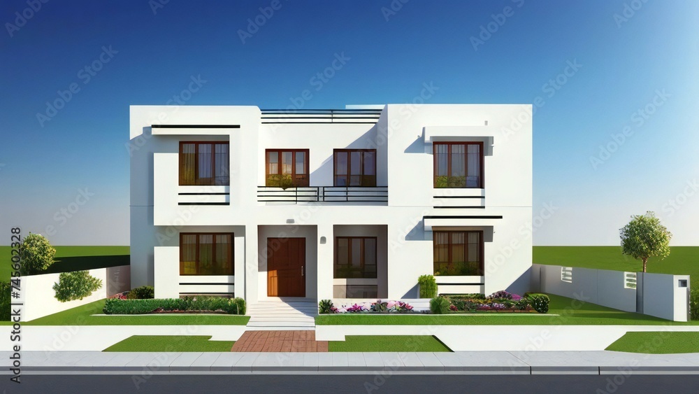 Stylish and compact 3D rendering of a contemporary home design. Concept for real estate or property. Stylish and compact 3D rendering of a contemporary home design. Concept for real estate or property.