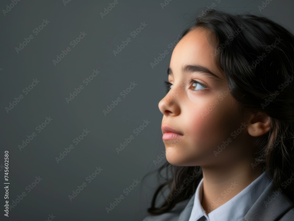 Young Woman in Suit Looking Into Distance Young Woman in Suit Looking Into Distance