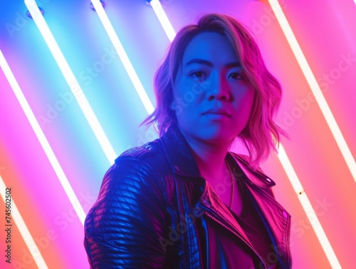 Woman Standing in Front of Neon Lights
