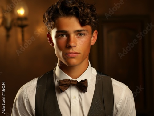 Young Man Wearing Bow Tie and White Shirt