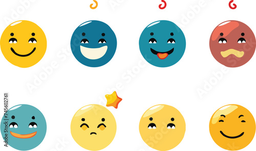 Set of emoticons with different emotions Cartoon style Vector illustration