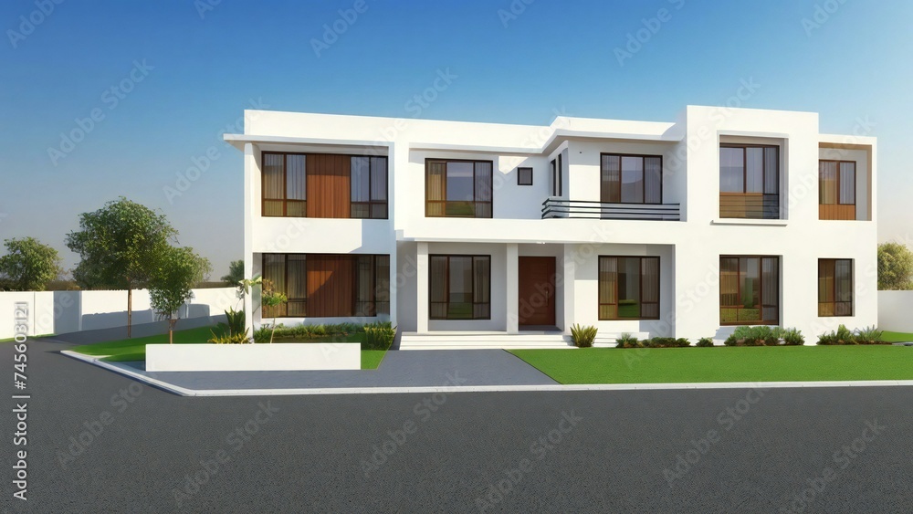 Fototapeta premium Modern white residential building, contemporary house, suburban architecture, luxury homes