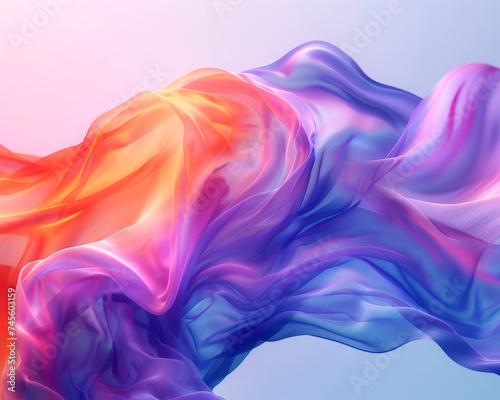 A digitally created image of flowing fabric with a smooth gradient transition from warm sunset oranges to cool twilight purples, evoking a serene, textile wave.