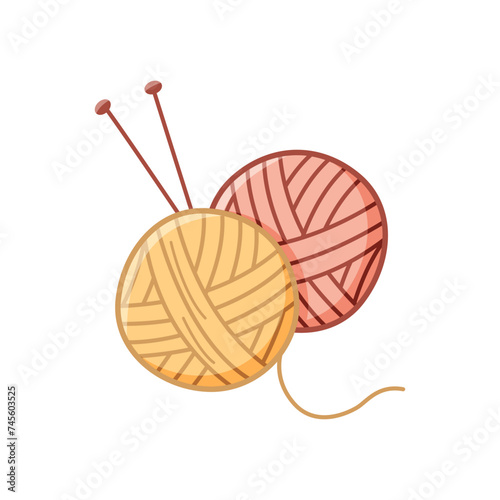 Yarn ball for knitting doodle. A vector icon of a thread with knitting needles for needlework.