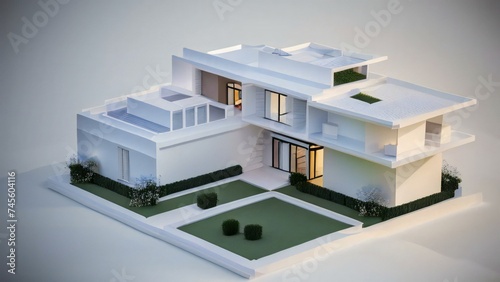 3d render of a modern building, Clean and precise 3D representation of a house, devoid of background distractions. Real estate concept. © home 3d